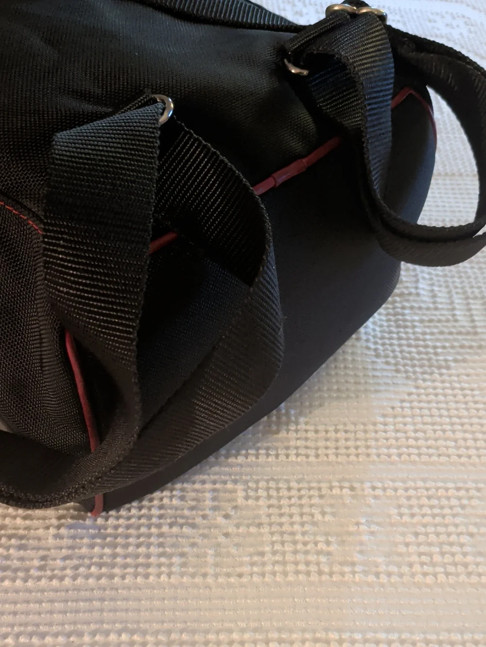 Coach Red Leather & Black Canvas Backpack - Stylish Everyday Bag